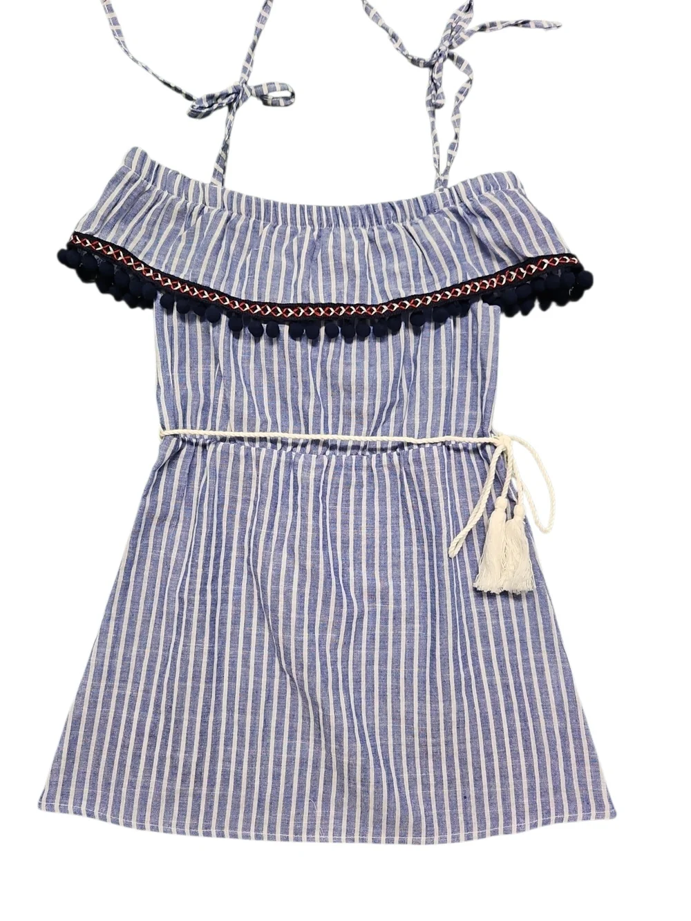 ELSTA By CSN Girls Blue & White Striped Summer Dress with Tassel Tie Size 6